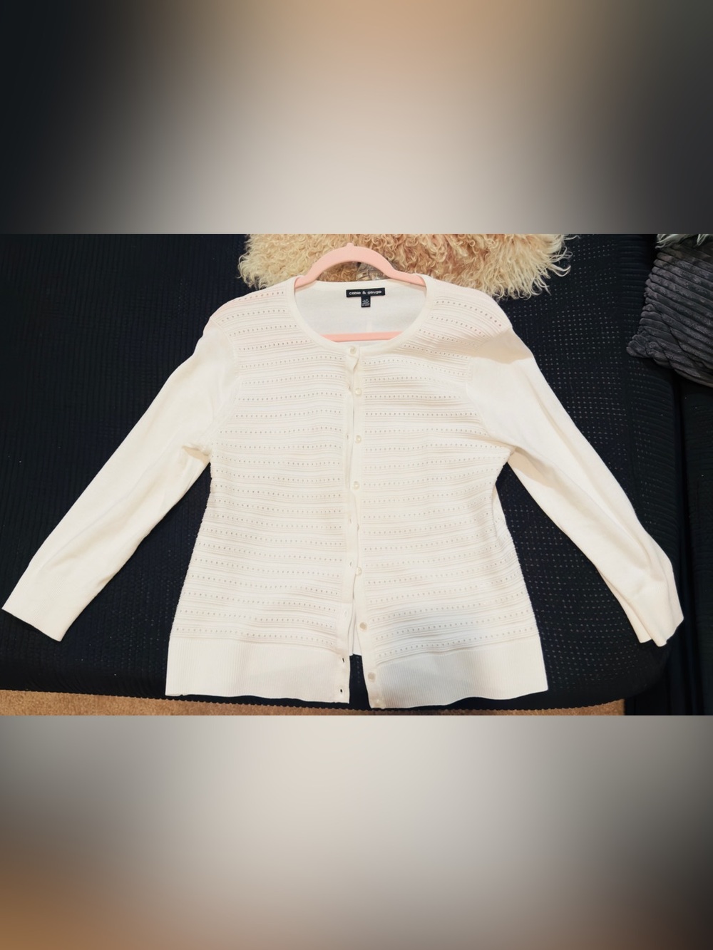Cable & Gauge Cream Pointelle Button-Front Cardigan